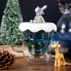 300ML Creative Double-Layer Glass Christmas Tree Star Water Cup With Lid